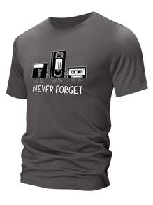 Hombres Camiseta con estampado de letra - Gris Oscuro - Ver 5