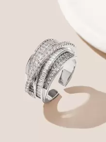 Andkiss 方晶鋯石裝飾開口戒指 - 銀色 - 查看 2