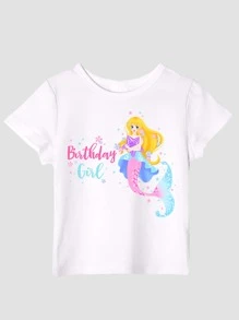 Toddler Girls Mermaid & Letter Graphic Tee - White - View 1