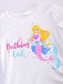 Toddler Girls Mermaid & Letter Graphic Tee - White - View 4