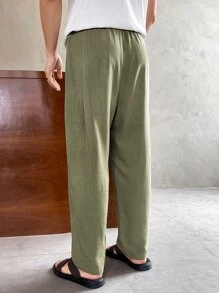 Manfinity VCAY Hombres Pantalones de cintura con cordón con bolsillo oblicuo - Verde militar - Ver 2