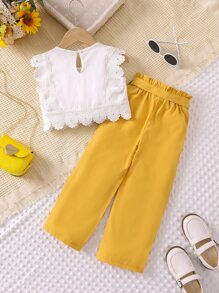 SHEIN Vintaside Kids Young Girl Sweet Flower Print Comfortable Round Neck 2pcs Set For Summer