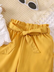 SHEIN Vintaside Kids Young Girl Sweet Flower Print Comfortable Round Neck 2pcs Set For Summer