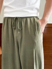 Manfinity VCAY Hombres Pantalones de cintura con cordón con bolsillo oblicuo - Verde militar - Ver 5