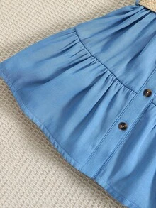 Toddler Girls Puff Sleeve Ruffle Hem Belted Dress - Blue - View 6