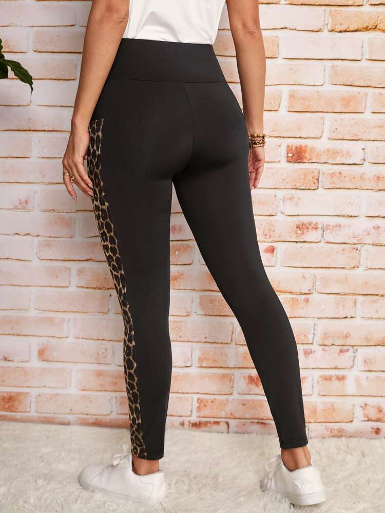 Leopard Print Tummy Control Leggings With Phone Pocket,Casual