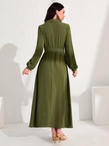 Mulvari Flap Detail Button Front Shirt Dress - Army Green - View 2