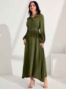 Mulvari Flap Detail Button Front Shirt Dress - Army Green - View 3
