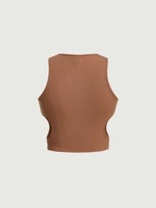 SHEIN MOD Solid Cut Out Ribbed Knit Tank Top - Rust Brown - View 3