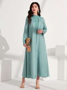 Al Najma Solid Open Front Abaya & Dress - Mint Green - View 1