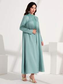 Al Najma Solid Open Front Abaya & Dress - Mint Green - View 3
