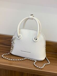 Bolso domo mini con estampado de letra de litchi en relieve con cadena - Blanco - Ver 1