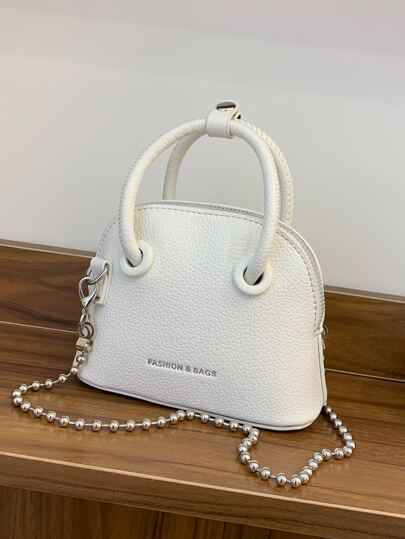 Mini Letter Graphic Litchi Embossed Chain Dome Bag