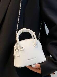Bolso domo mini con estampado de letra de litchi en relieve con cadena - Blanco - Ver 2