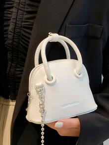 Bolso domo mini con estampado de letra de litchi en relieve con cadena - Blanco - Ver 3
