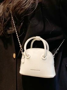 Bolso domo mini con estampado de letra de litchi en relieve con cadena - Blanco - Ver 4