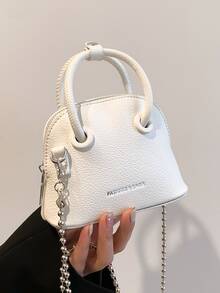 Bolso domo mini con estampado de letra de litchi en relieve con cadena - Blanco - Ver 5