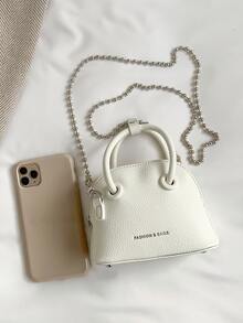Bolso domo mini con estampado de letra de litchi en relieve con cadena - Blanco - Ver 6