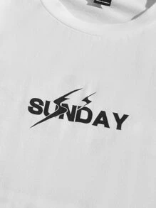 Manfinity VCAY 男性人物和標語圖形下墜肩超大運動t恤和束腰短褲 - 淺藍色 - 查看 3