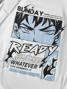 Manfinity VCAY 男性人物和標語圖形下墜肩超大運動t恤和束腰短褲 - 淺藍色 - 查看 5