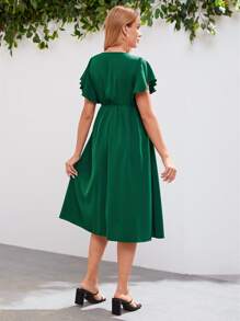 SHEIN Maternity Surplice Neck Knot Side Dress - Dark Green - View 2