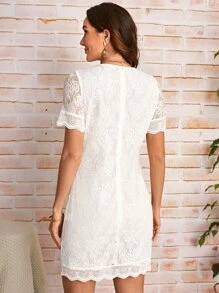 SHEIN Clasi Scallop Trim Lace Dress