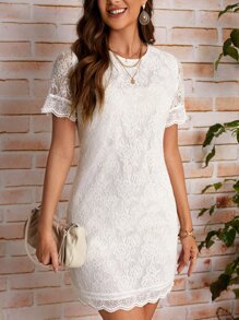 SHEIN Clasi Scallop Trim Lace Dress