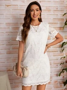 SHEIN Clasi Scallop Trim Lace Dress