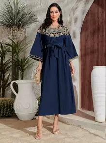 Al Najma 幾何印花荷葉袖繫腰帶連衣裙 - 彩色 - 查看 1