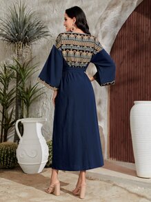 Al Najma 幾何印花荷葉袖繫腰帶連衣裙 - 彩色 - 查看 2