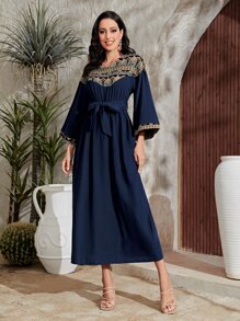 Al Najma 幾何印花荷葉袖繫腰帶連衣裙 - 彩色 - 查看 3