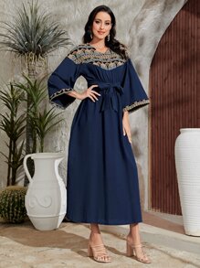 Al Najma 幾何印花荷葉袖繫腰帶連衣裙 - 彩色 - 查看 5