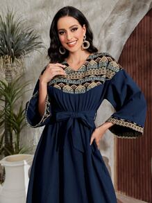 Al Najma 幾何印花荷葉袖繫腰帶連衣裙 - 彩色 - 查看 6