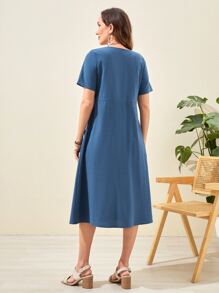 EMERY ROSE 單排釦斜口袋素色連衣裙 - 霧霾藍 - 查看 2
