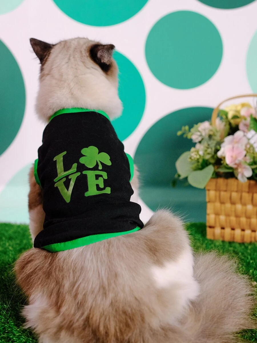 1pc Leaf & Letter Graphic Pet Tank - Green - View 1