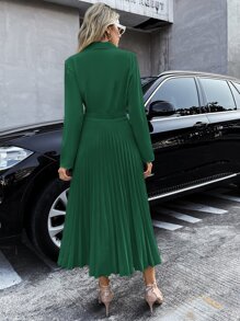 SHEIN Privé Đầm Xếp li Trọn gói màu trơn Thanh lịch - màu xanh lá - Xem 2