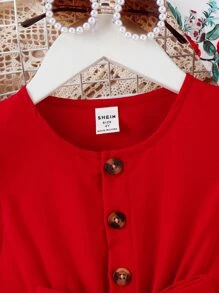 小女童印花荷葉邊繫腰帶洋裝和帽