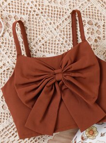 SHEIN Vintaside Kids 年輕女孩蝴蝶結前置背心上衣和花卉印花喇叭褲