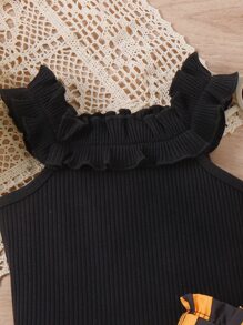 SHEIN Toddler Girls Ruffle Trim Cami Top & Striped Belted Shorts - Multicolor - View 4