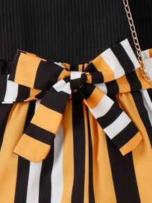 SHEIN Toddler Girls Ruffle Trim Cami Top & Striped Belted Shorts - Multicolor - View 5