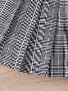 SHEIN Young Girl Cold Shoulder Tee & Plaid Pleated Bow Front Skirt & Hat