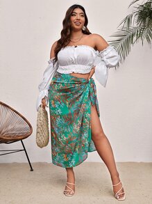 SHEIN VCAY Plus Tropical Print Cover Up Skirt - Multicolor - View 4