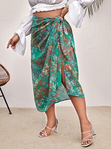 SHEIN VCAY Plus Tropical Print Cover Up Skirt - Multicolor - View 5