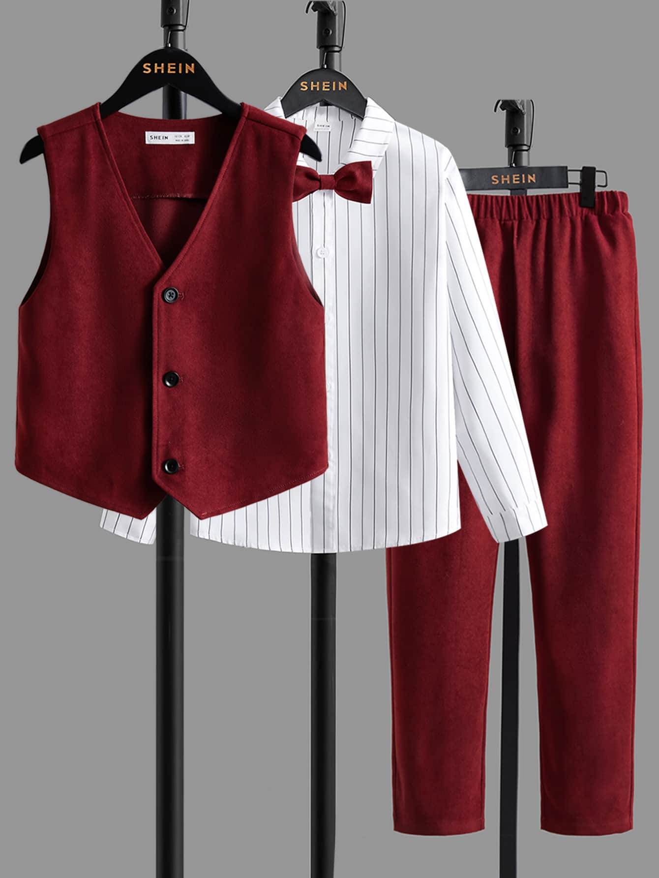 SHEIN Boys Bow Front Shirt & Vest Jacket & Trousers - Multicolor - View 1