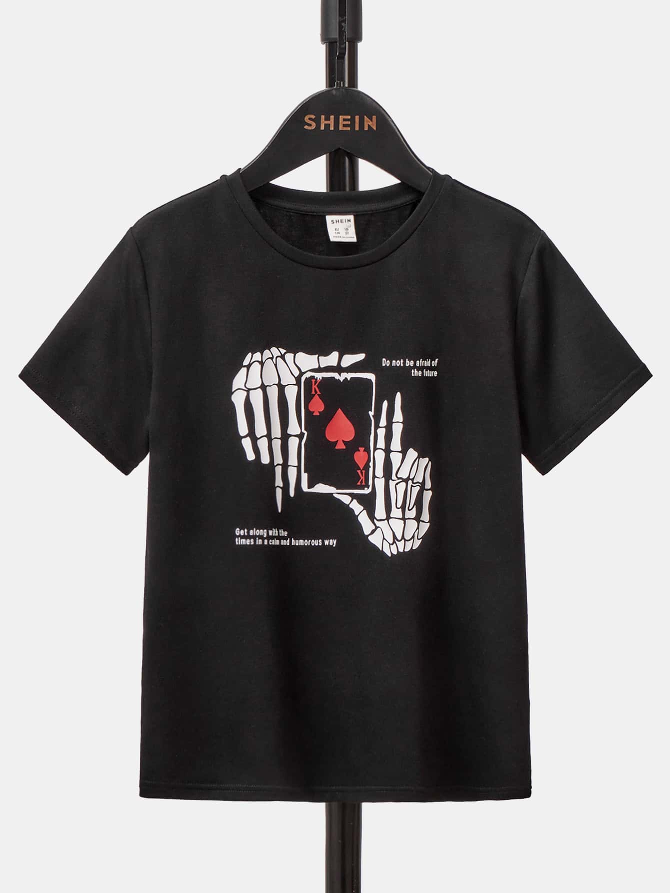 SHEIN Boys Skeleton & Slogan Graphic Tee - Black - View 1