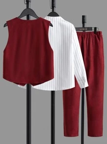 SHEIN Boys Bow Front Shirt & Vest Jacket & Trousers - Multicolor - View 2