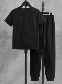 SHEIN Boys Cartoon Graphic Tee & Joggers - Black - View 2