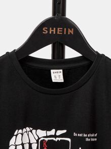 SHEIN Boys Skeleton & Slogan Graphic Tee - Black - View 4