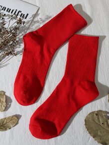 1 Pair/2 Pairs Unisex Solid Color Socks, Minimalist Design, Versatile, Suitable For Casual, Sports, Daily Wear - Red - View 2