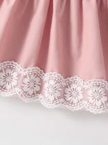 Bebé Vestido panel con encaje ribete con fruncido - Rosa - Ver 4